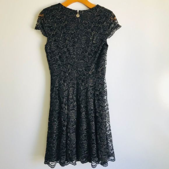 Tommy Hilfiger Black Shine Allover Lace Fit and Flare Dress - Picture 4 of 11